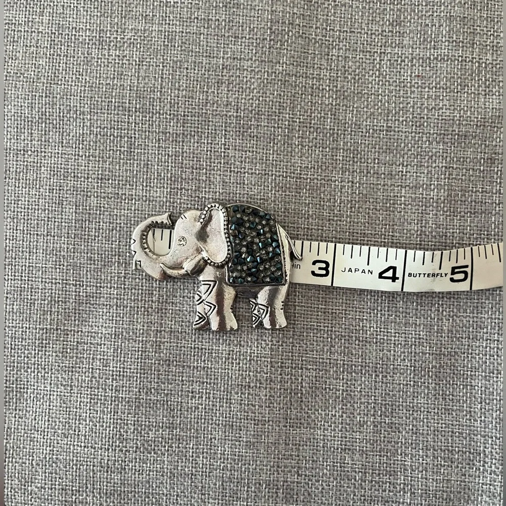 Vintage Elephant Pendant Silver Tone with Black Rhinestones & Tribal Leg Design